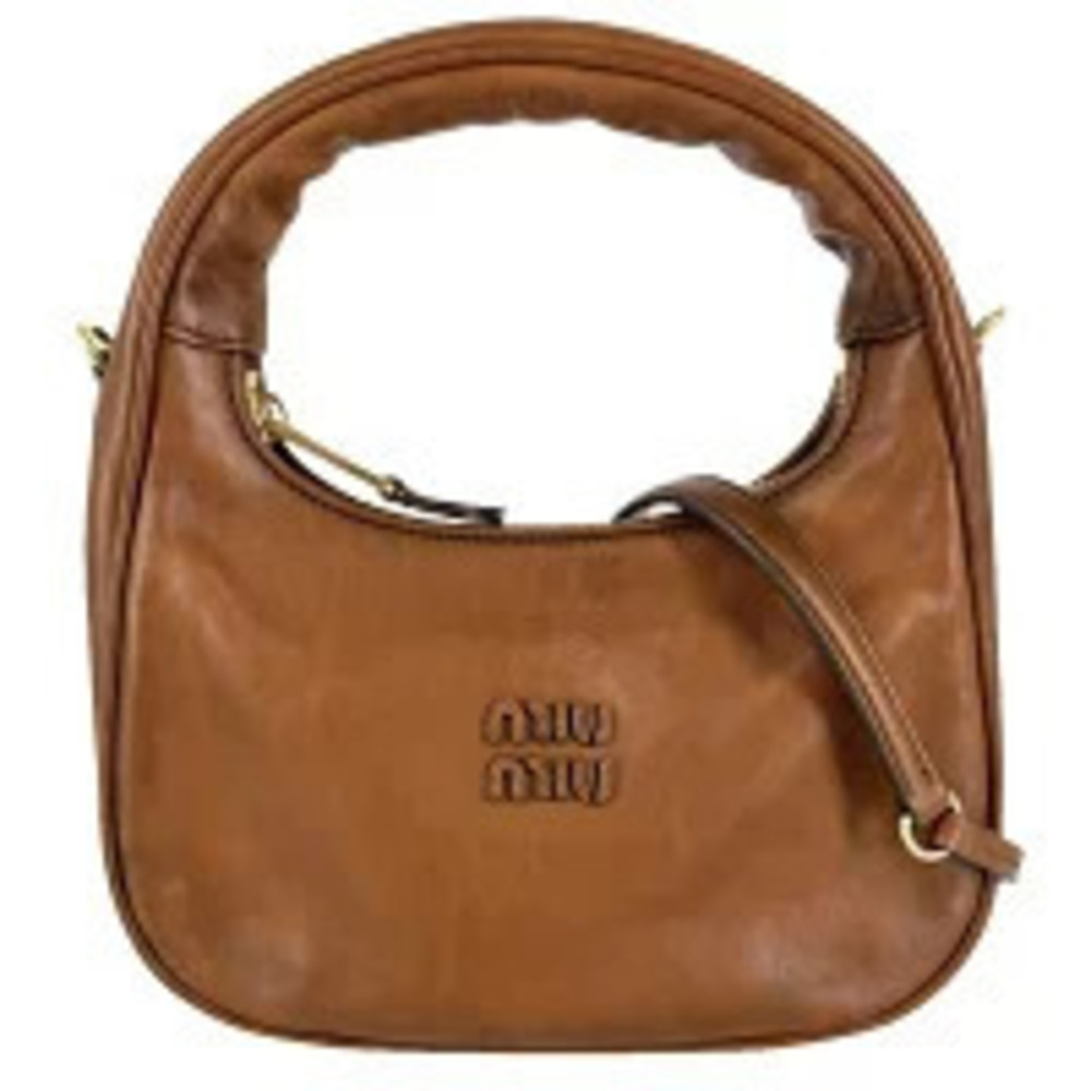 Miu Miu Wander Leather Hobo Shoulder Bag Brown